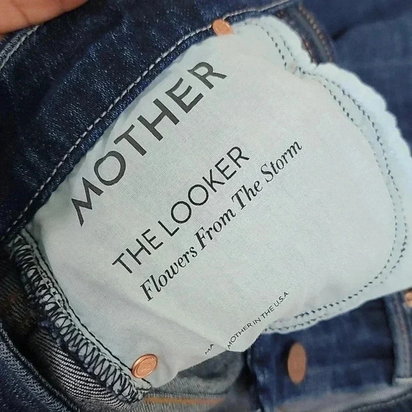Mother The Looker Flowers From Storm Dark Wash Skinny Jeans Denim Mid Rise - Picture 11 of 14